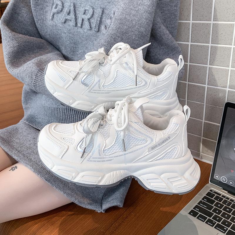 Thick-soled real soft leather dad shoes women's 2025 explosion increases, lightweight and shows feet, small and versatile fashion casual sports shoes