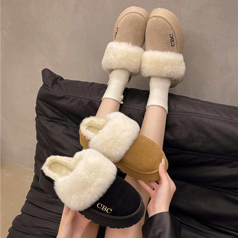 Baotou half-tray cotton slippers women's new winter velvet thickened home thick-soled snow boots