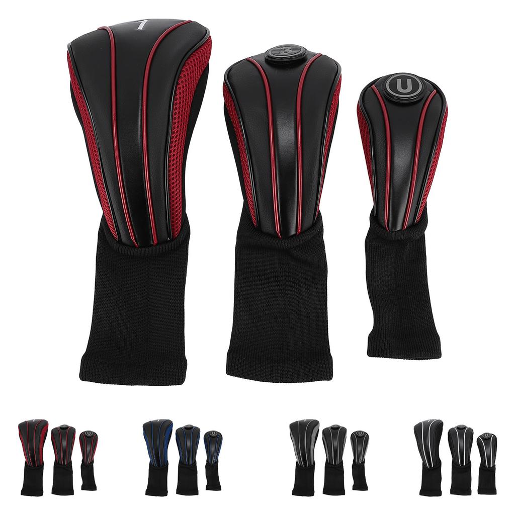 3pcs Club Head Cover with Spare Number Plates Long Neck Scratch Proof Breathable PU Club Headcover F