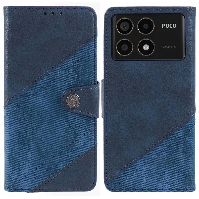 

For Xiaomi Redmi K70 5G/K70 Pro 5G/Poco F6 Pro 5G Case Wallet Leather Phone Cover Texture Splicing Dark Blue