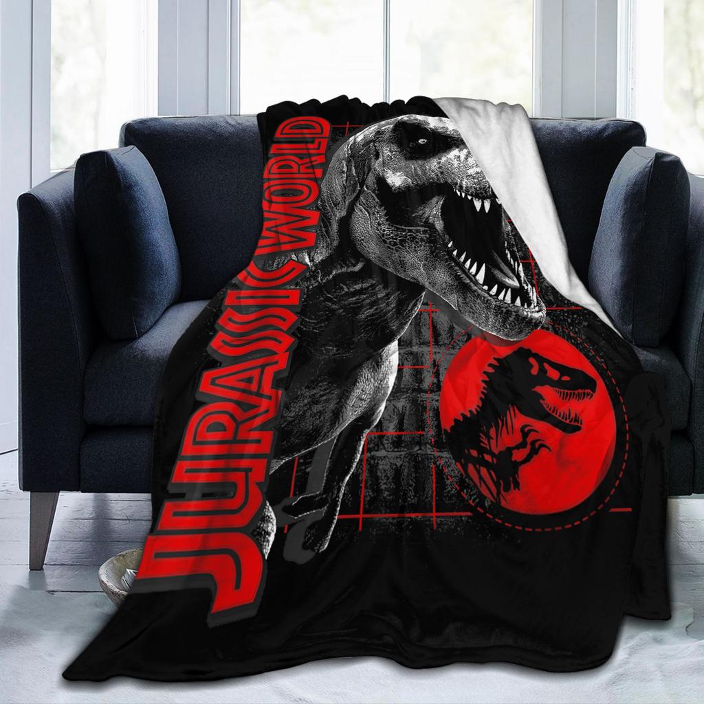 Jurassic T-Rex Grid World Blanket Flannel Spring/Autumn Logo Breathable Lightweight Throw Blankets for Travel Bedroom Quilt