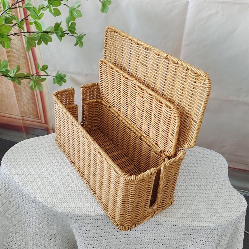 Elegant Handcrafted PE Woven Desktop Organiser Basket For Charger And Cables Waterproof Power Strips Holder
