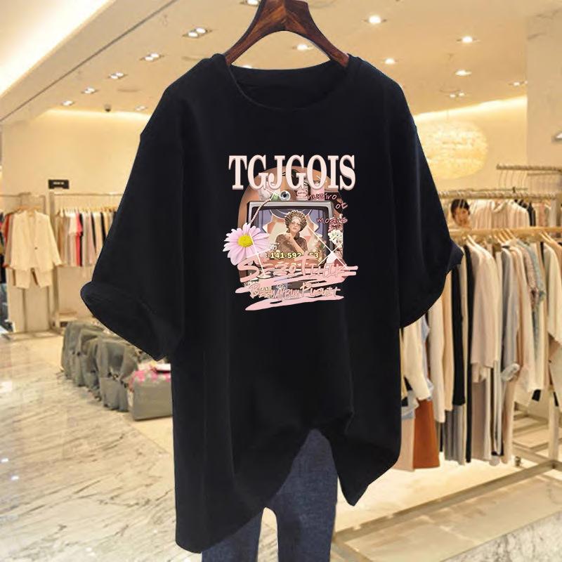 New printed cotton short-sleeved crew neck t-shirt summer new loose casual top bottoming shirt