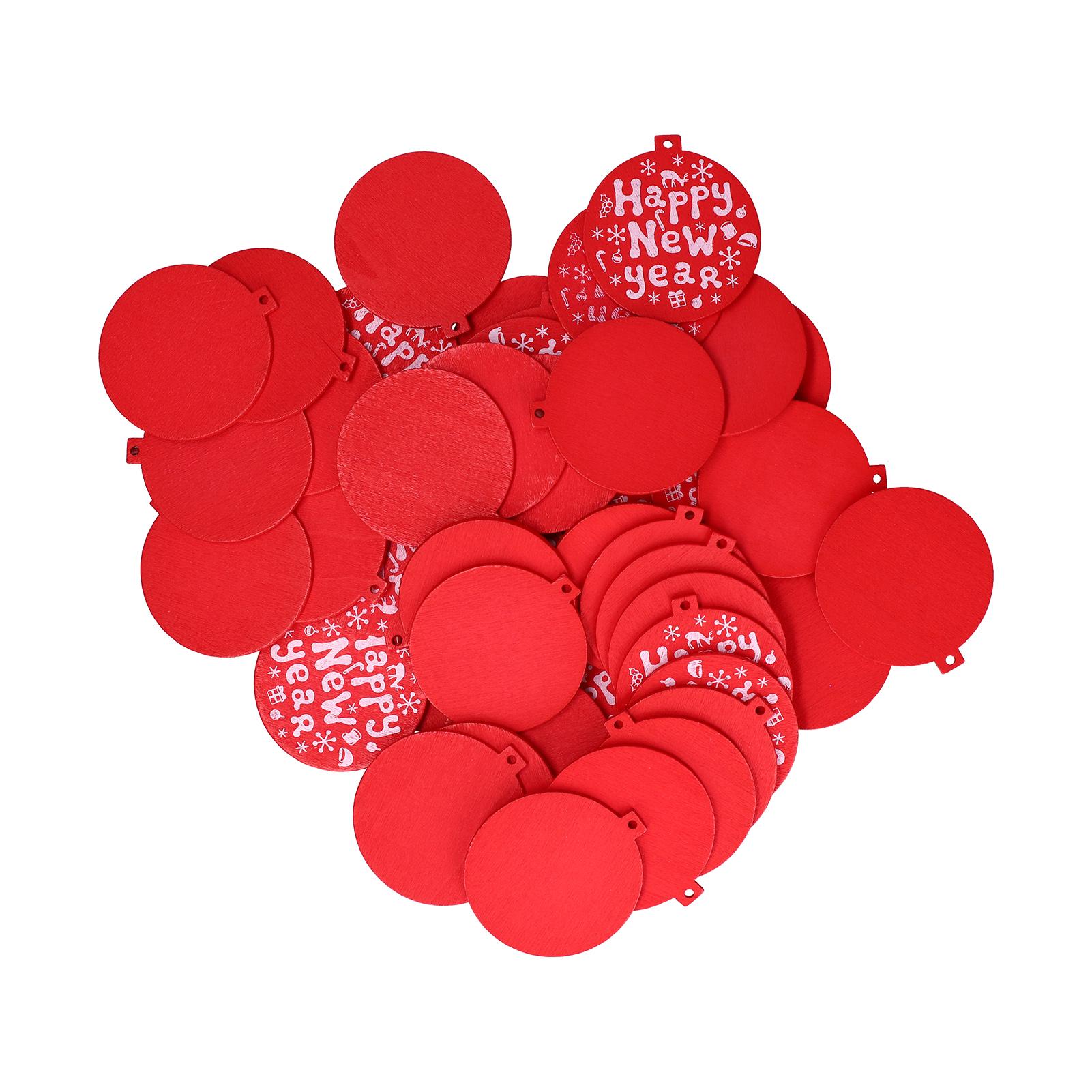 

50pcs Wood Chips Red Round Decorative Craft Wooden Pendants for Christmas New Year Decorations