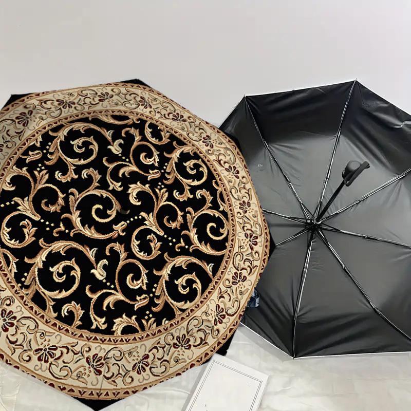1PC Floral Pattern Automatic Open/Close Umbrella with Windproof, 8-Rib Sturdy Canopy, Durable Ribs, Fashionable Design, Outdoor Accessory, Fun Prin, H
