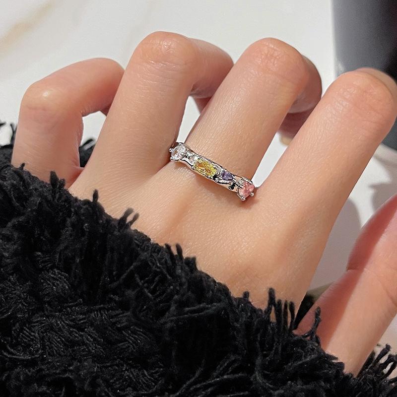 Niche Design Sense, Personality, High Sense, Color Zircon Ring, Female Spice Girl, Sweet And Cool Wind, Adjustable Opening Ring Ring.