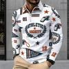 Men s Plus Size White Printed Long Sleeve Quarter Zip Collared Polo Shirt