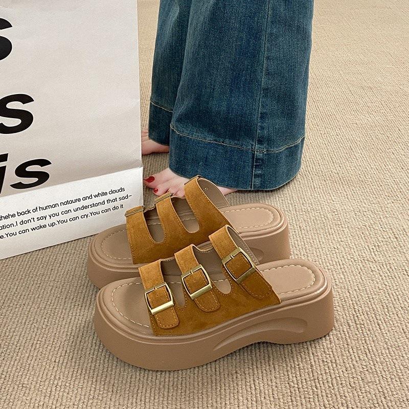 Thick-soled Heightening Slippers Women's Summer Wear 2025 New Muffin Soft Bottom Comfortable Casual Sandals Beach One-word Drag