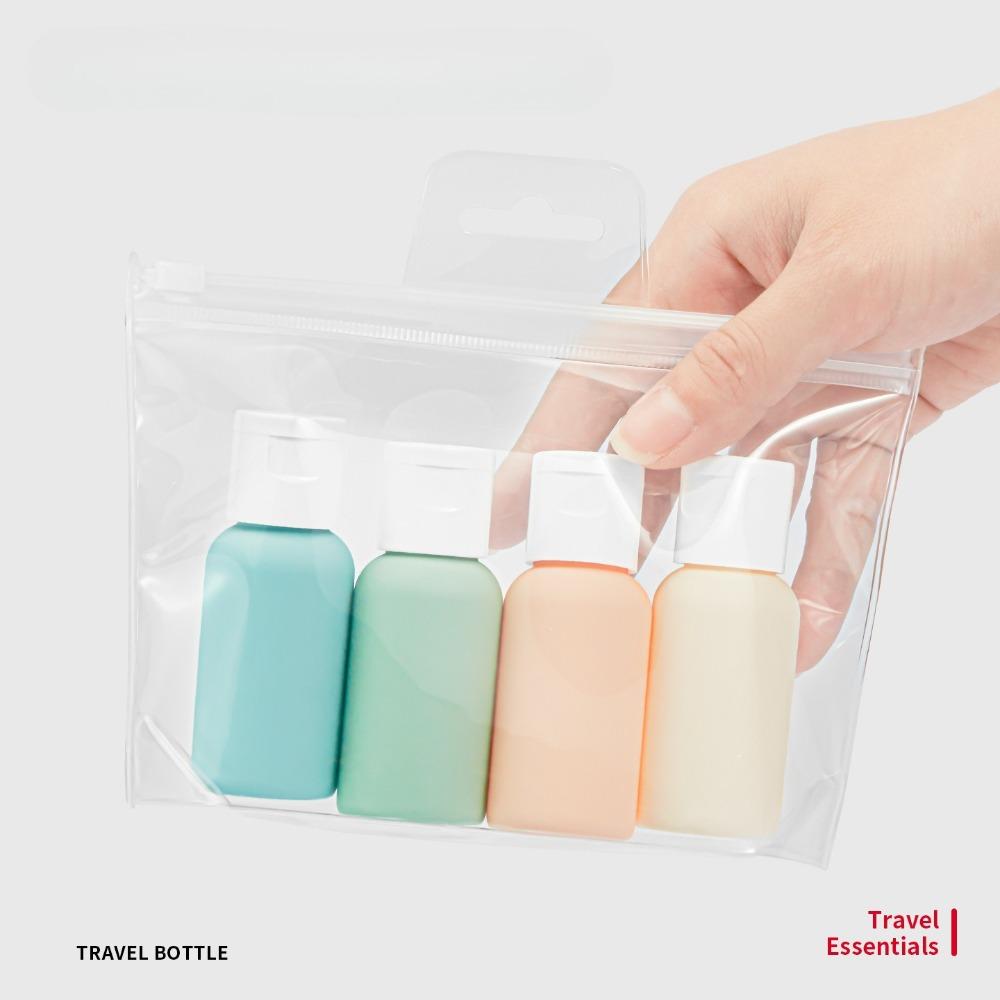 

4Pcs Silicone Travel Bottles Set Leakproof TSA Approved Refillable Portable Pouch for Shampoo Lotion Cosmetics Storage Jar