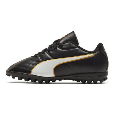 Classico Synthetic Leather Round Toe Lace-Up Low Top Soccer Shoes Kids Soccer Shoes Black White Gold 105017-01