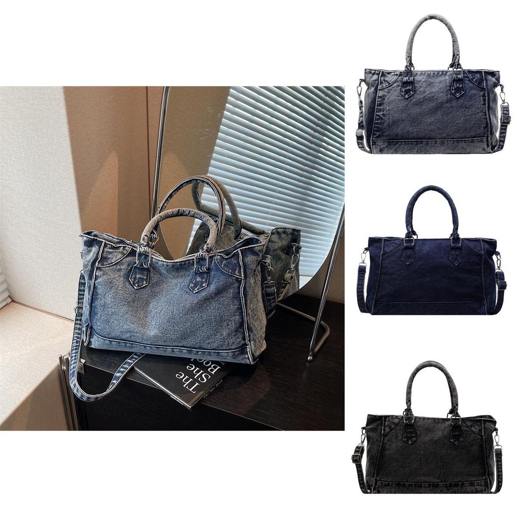 Vintage Denim Tote Bag For Women With Large Capacity And Crossbody Style For Daily Use
