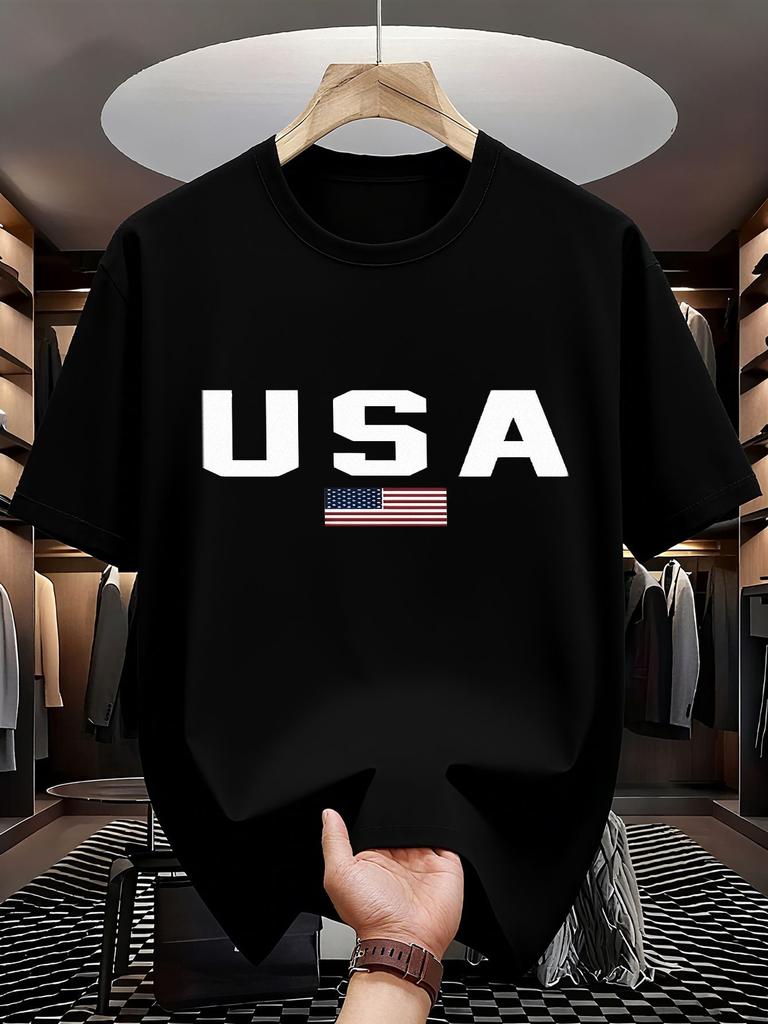 Usa Flag Graphic Tshirt Unisex United States Letter Print Short Sleeve Summer Tops Casual Patriotic Streetwear Tee