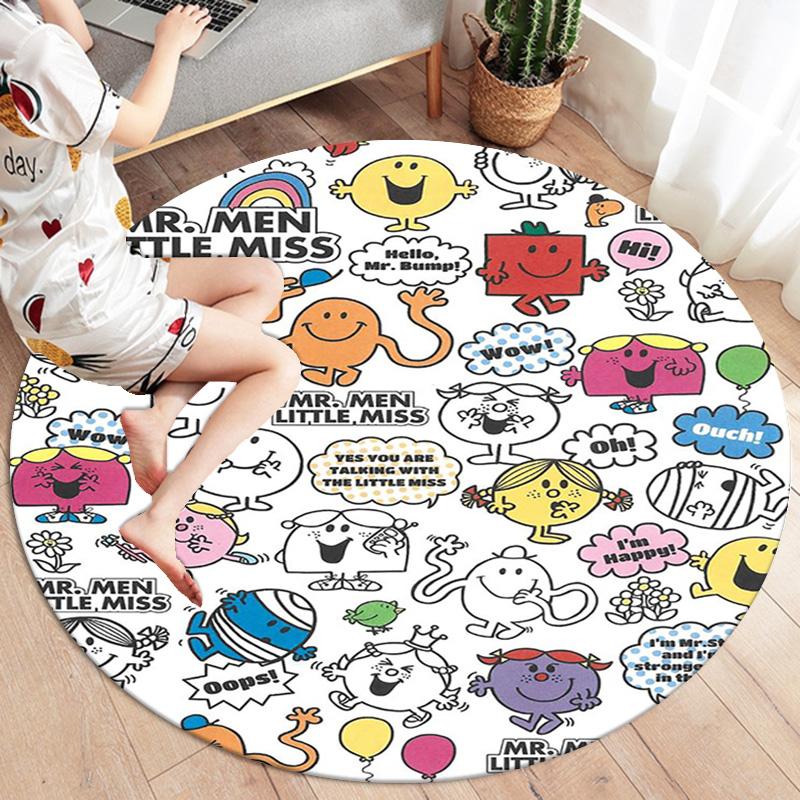 Herr. Herren Teppich Little Miss Rund, Teppich für Wohnzimmer Schlafzimmer Sofa Spielzimmer Dekor, Rutschfeste Bodenmatte