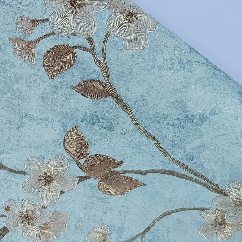 

Ретро американские 3D обои точной прессовки для спальни, гостиной, фоновая стена, обои с маленьким цветочным декором и цветами сливы 53CMX3M