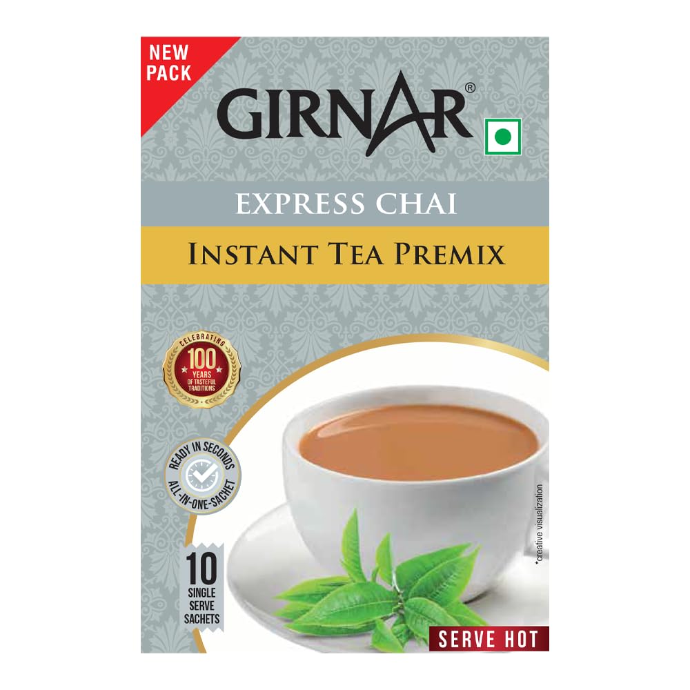 Girnar Instant Premix Express Chai 10 Sachets Vegan Quick Hot Tea Beverage Ready To Serve