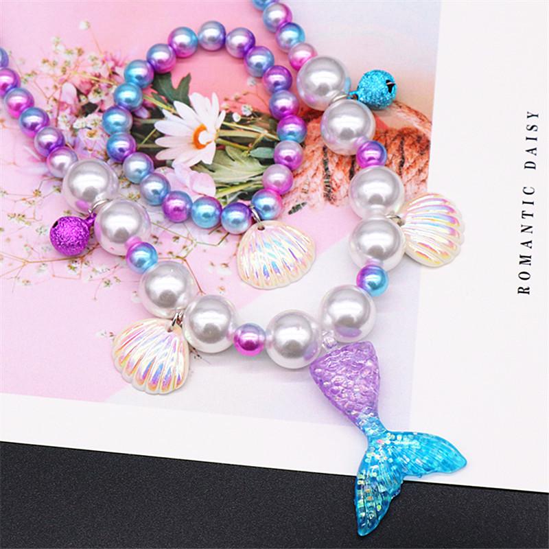 Pearl Necklace and Bracelet Set for Girls - Mermaid Theme Kids' Jewelry Accessories