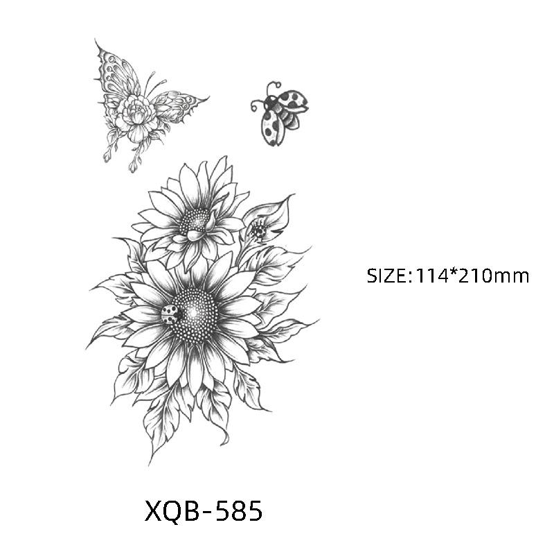Waterproof Black & White Sketch Flower Half Sleeve Tattoo Stickers