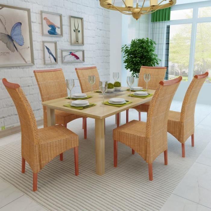 Chaises de salle à manger - vidaXL - Lot de 6 - Marron - Rotin naturel - Style contemporain