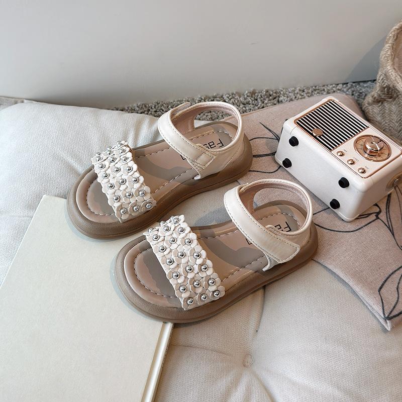 

Детские сандалии Summer Sweet Beauty, Туфли Little Flower Princess, Туфли на плоской подошве для малышей, Детская пляжная обувь One Word с открытым носком 23 белый