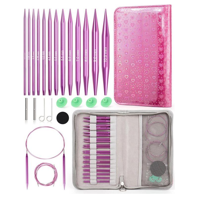 

A84E-Ideal For Blankets 13 Sizes Circular Knitting Needles Set, 3.0-10.0 Mm With Leather Case& 4 Cables