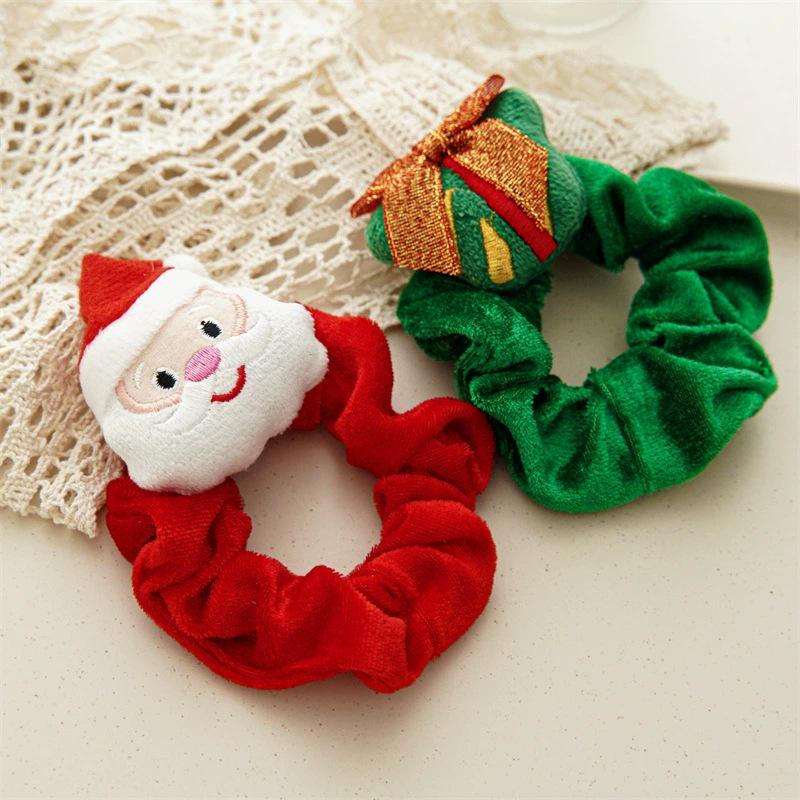 Christmas Cartoon Santa & Reindeer Plush Scrunchie - Festive Hair Accessory
