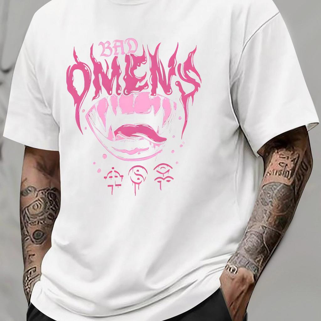 Bad Omens Graphic Print Short Sleeve T-Shirt Casual Summer Crew Neck Regular Fit Slight Stretch Men's Print Design Applique Tee