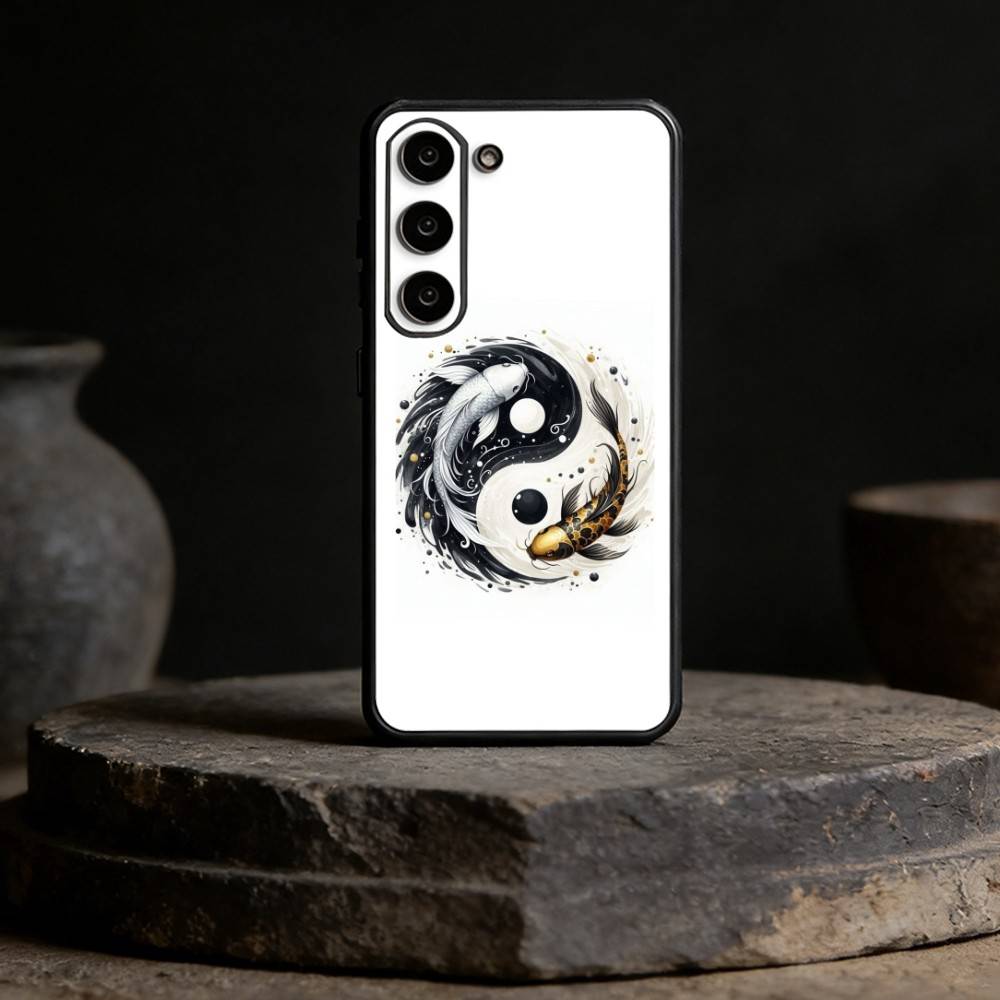 Coque de téléphone Art Poisson Carpe Koi Yin Yang Pour Samsung Galaxy A13,21s,22,31,32,52,53,71,72,73, Housse Noire Souple