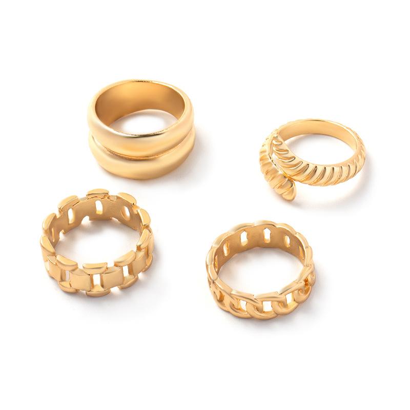 Electroplating Ring Set Wholesale European and American Jewelry Personality Exaggerated Retro Imitation Gold High-end Joint Jewelry Women
