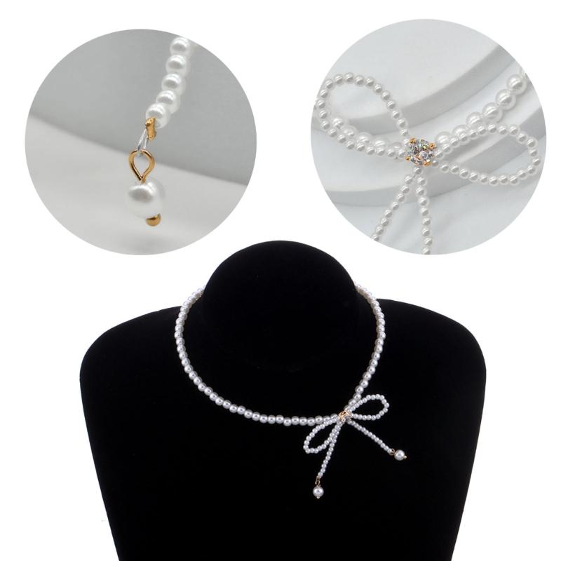 Bowknot Neckchain Girl Simple Imitation Pearls Choker Chain Aesthetic Jewellery