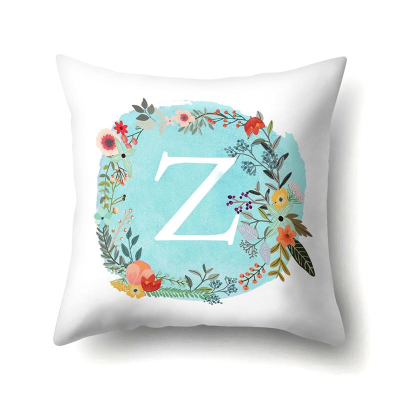 

Polyester Pillowcase Blue Flower Home Decoration Print 26 English Letter Cushion Cover No pillow core