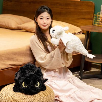 Peluche de Dragón Negro Acostado Muñeco de Dragón Blanco Pequeño Acompañamiento para Niños Almohada Relajante Muñeco