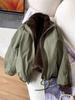 Army Green Reversible Women's Petite Plus Cotton Padded Fleece-Lined Baseball Jacket, Winter 2025.