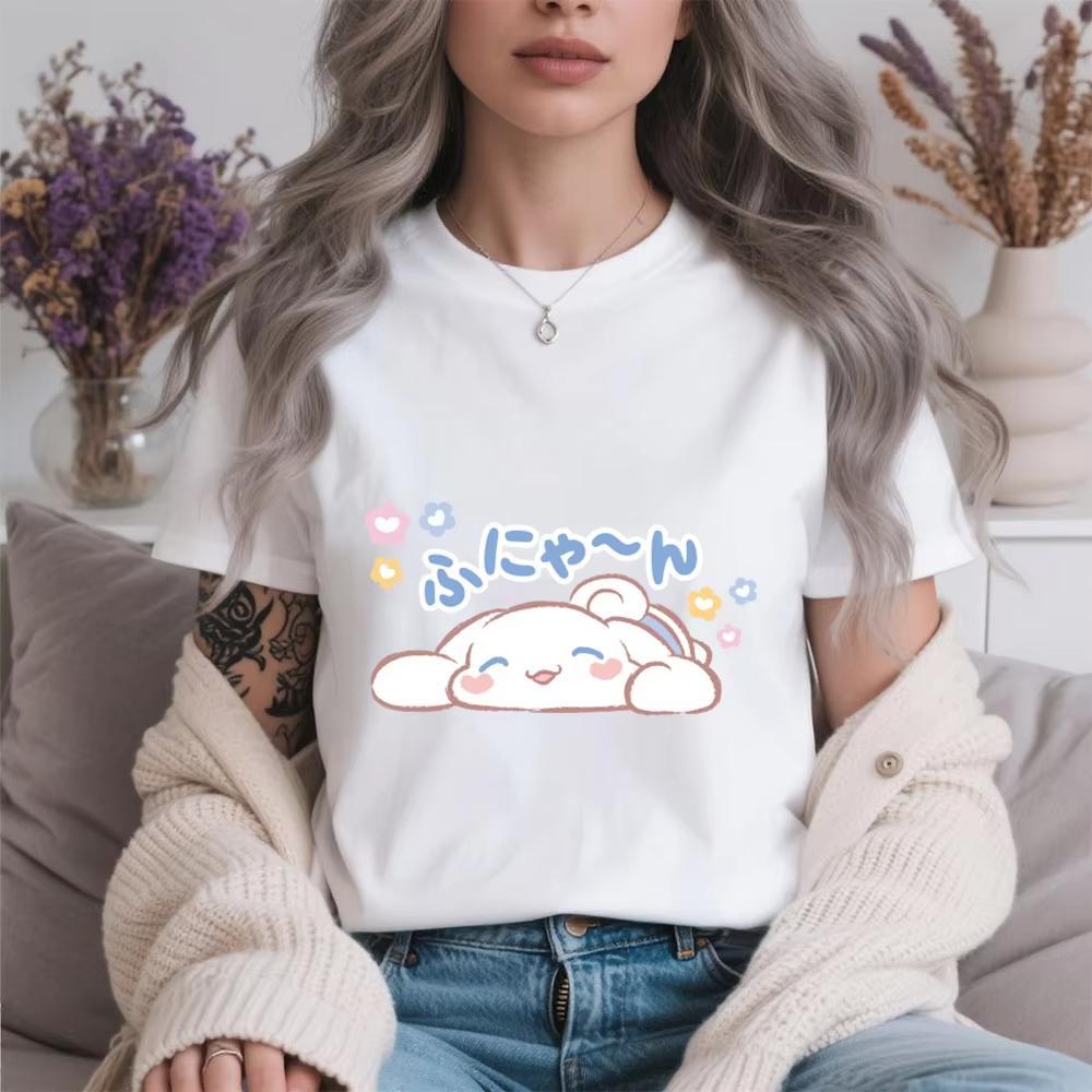 2026 Summer  Womens Cotton T Shirt Cinnamoroll Cute Pouty Coquetry Print Casual Comfortable Summer Short Sleeve Top