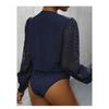 VEZFAA Women's Fashion Casual Solid Color Print Spring Fall Long Sleeve V-Neck Bodysuits
