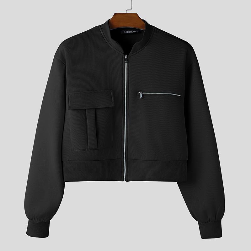INCERUN Spring Men Zip-up Long Sleeve Casual Loose Short Jackets Coats S чёрный