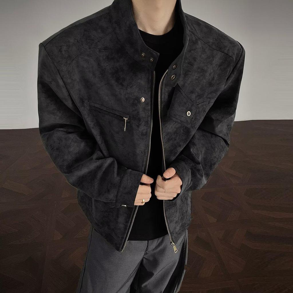American Retro PU Leather Stand Collar Motorcycle Jacket for Men - Clean Fit, Casual, Versatile.