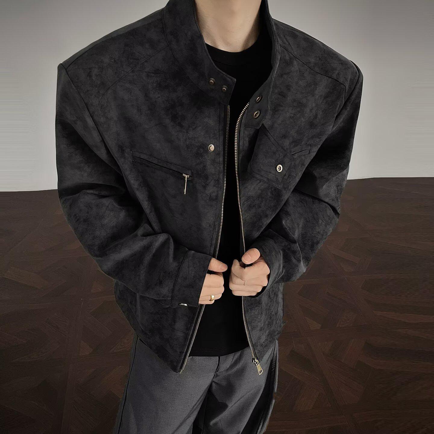 Мужская осенняя ретро мотоциклетная куртка из ПУ кожи с воротником-стойкой XL