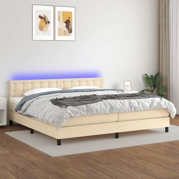 Maison Exclusive - Sommier à lattes de lit et matelas et LED Crème 200x200cm Tissu