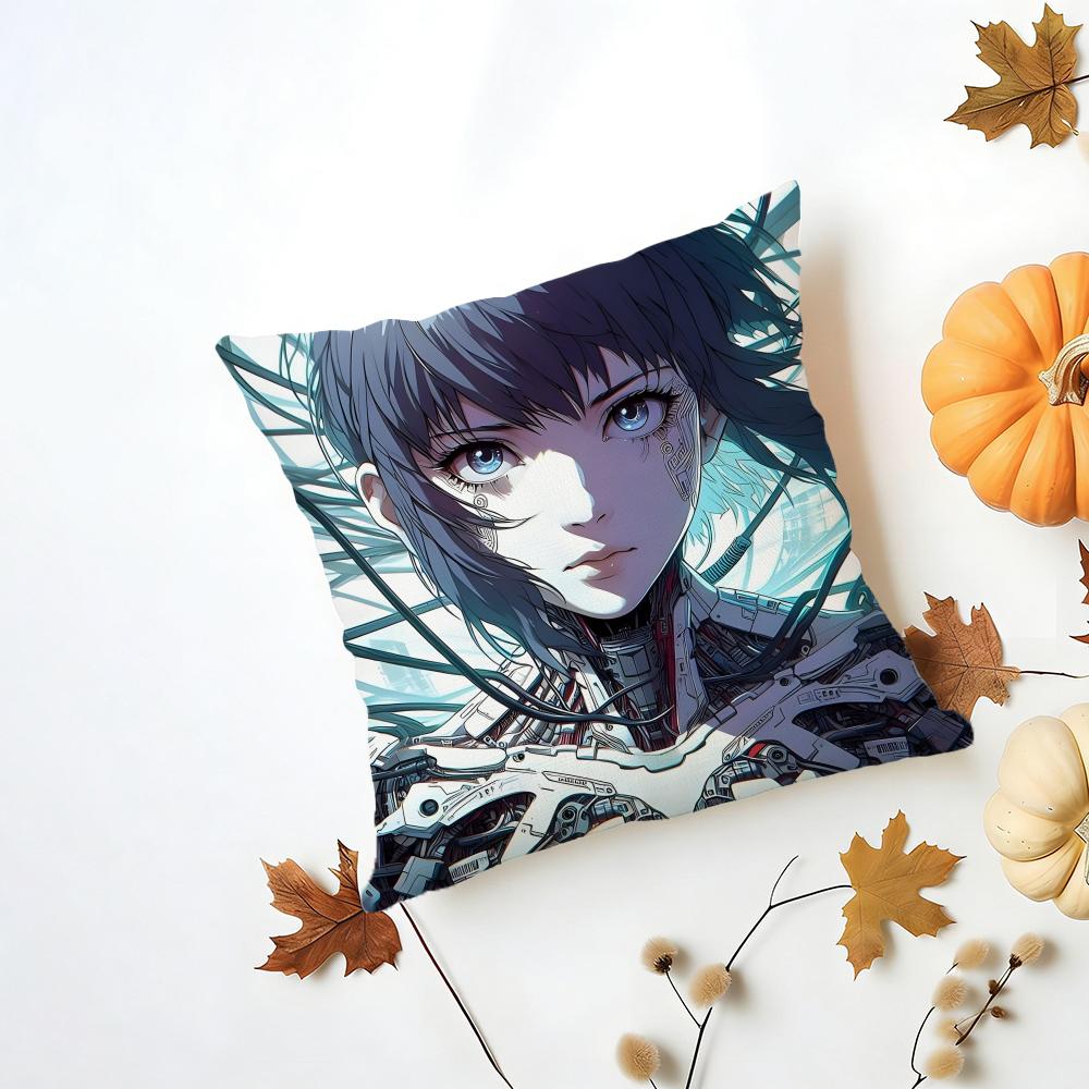 GGhost in the Shell Cushion Cover Washable Linen Pillowcase Soft for Daily Sofa Bed Home Room Decor