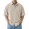 Mens Corduroy Short Sleeve Button Down Shirt Casual Spread Collar Solid Color Loose Fit Top