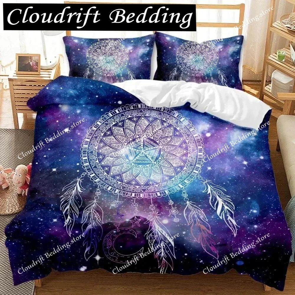 3D Print Dream Catcher Duvet Cover Feather Purple Dream Catcher Bedding Symbol Exotic Polyester Double Queen King Quilt Cover