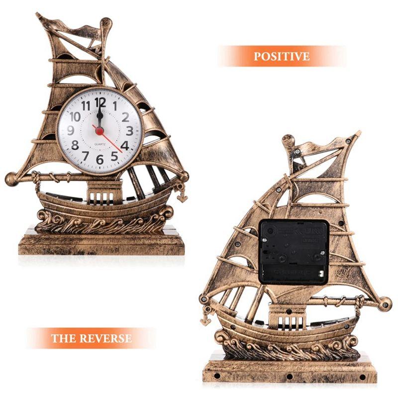 AEE2-Clock Alarm Sailboat Table Vintage Retro Model Ornament Nautical Desk Clocks Boat Figure Silent Bedside