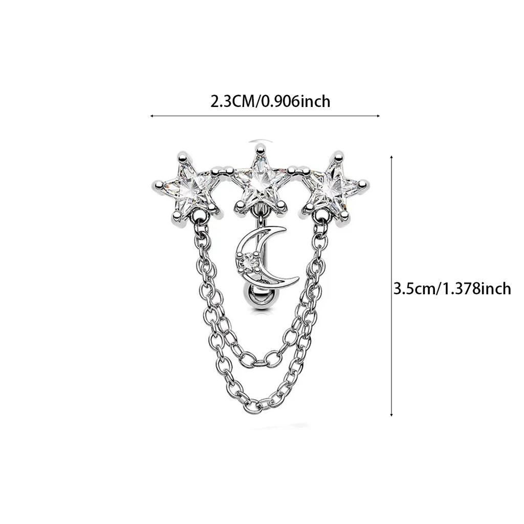 1pc woman with a stainless steel navel featuring stars and the moon design, and a vintage perforated navel nail wearing jewelry