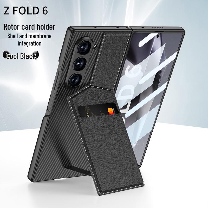 Samsung Z Fold 6 Card Holder Stand Case - Premium Leather with Film Integrated Protection