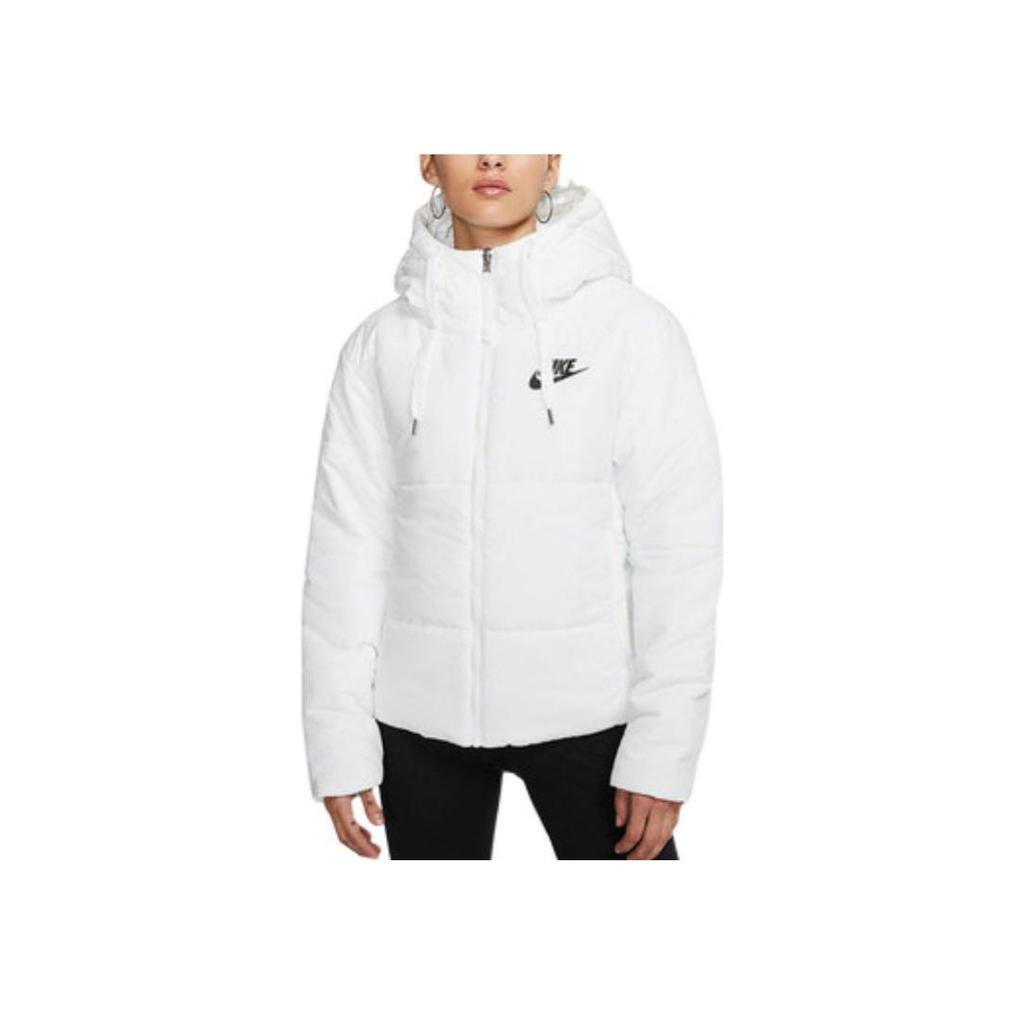 Nike Letter Logo Printed Hooded Drawstring Cotton Jacket Women Jacket White CD9044-100