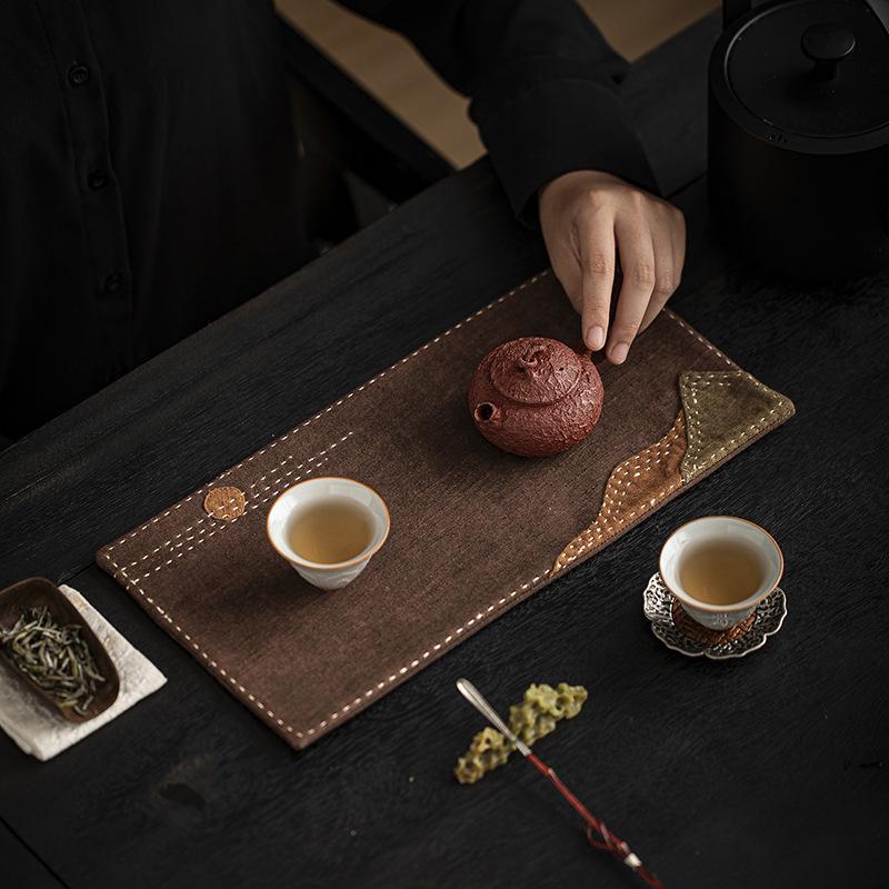 Miao Zhu Xuan Handcrafted Plant-Dyed Bamboo Linen Tea Mat - Retro, High-Grade, Heat-Insulating.