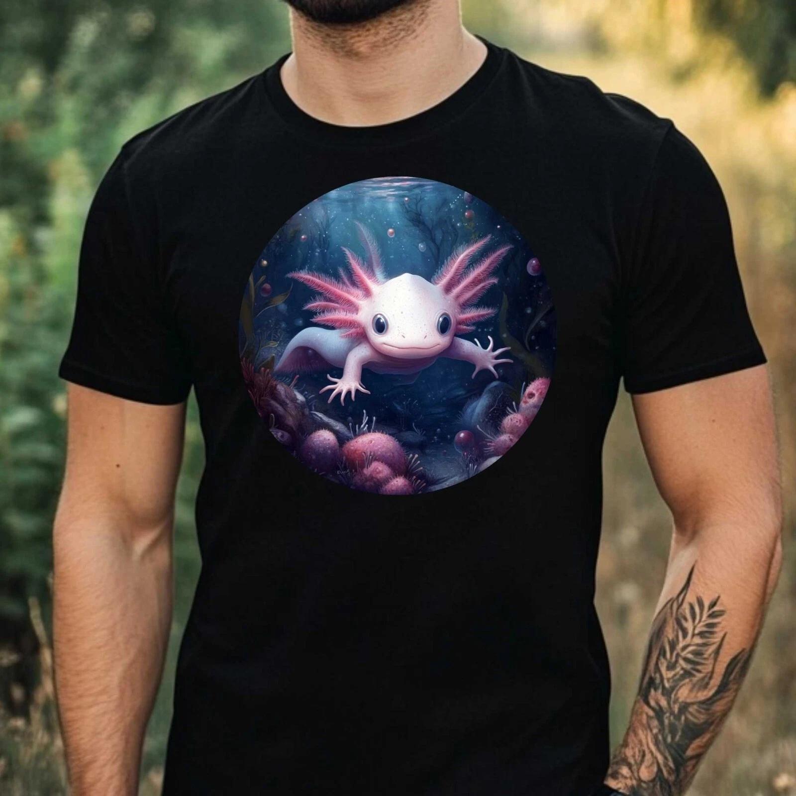 T-Shirt Herren Axolotl im Mondlicht Motiv Baumwolle Größe XS bis 5XL XXXXL