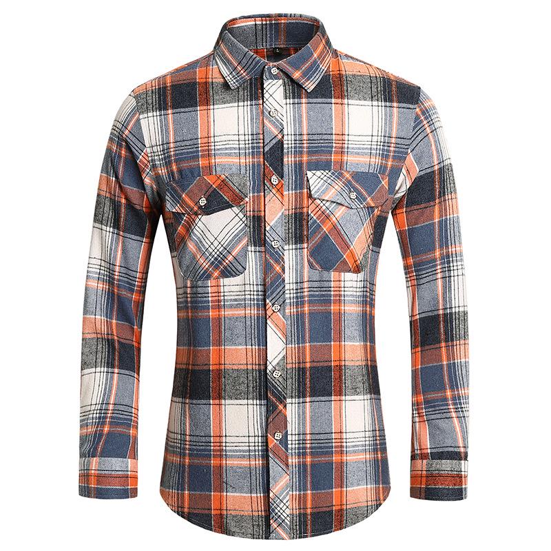 2025 Men's Plus Size Plaid Long Sleeve Shirt with Double Pockets