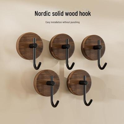 Solid Wood Walnut Door Hook - Punch-Free Adhesive Wall Hanger