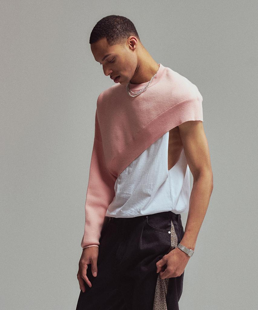ERER [Un] Diagonal Crop Knit Pink